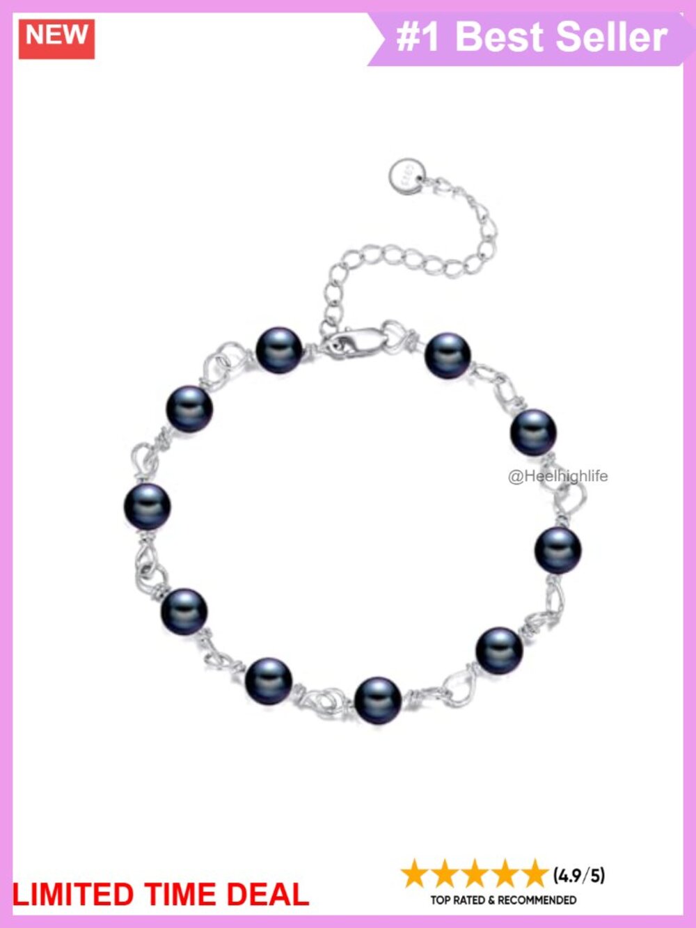 Pearl Bracelet 925 Sterling Silver Chain 8mm Freshwater Pearl Gift